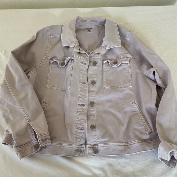 Sonoma Goods for Life Jackets & Blazers - Womens Sonoma Plus Light Lavender Button Cropped Jean Jacket 1X Lilac Comfort